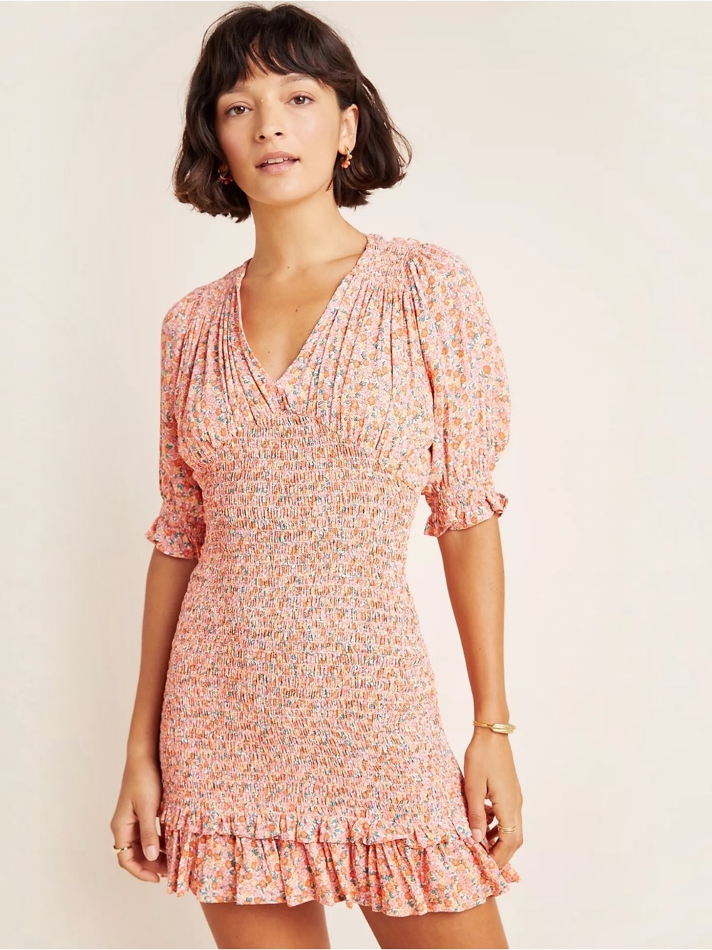 Faithfull  The Brand Margherita Smocked Mini Dress Size Small